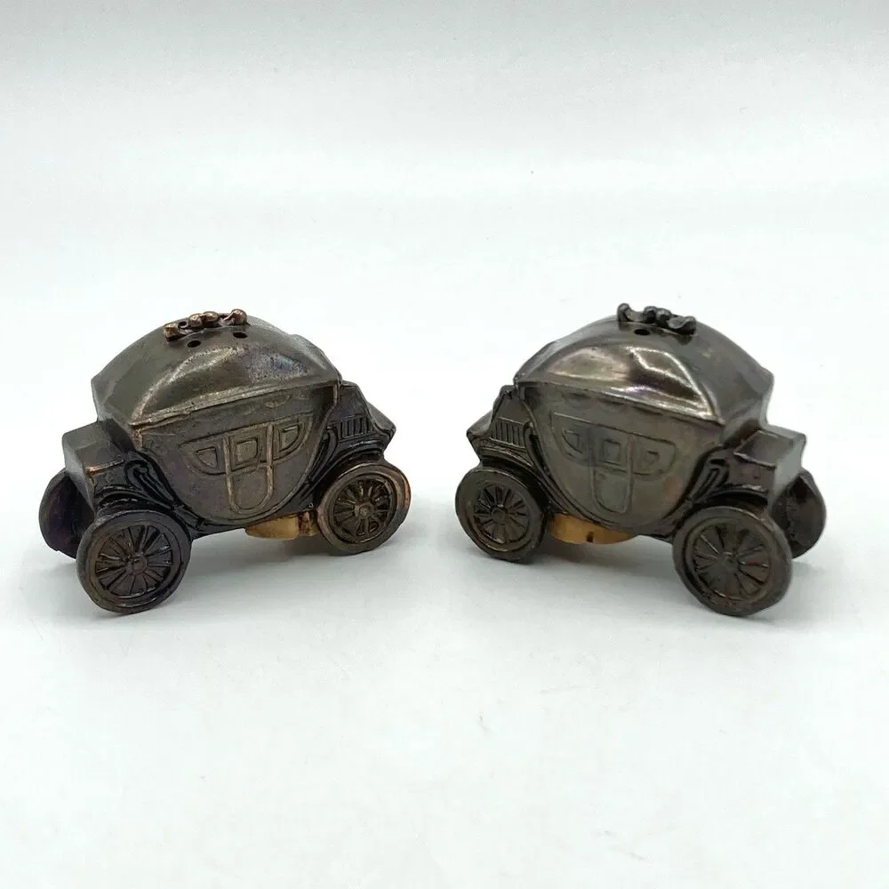Pair Vintage Japan Metal Die Cast Carriage Stagecoach Wagon Salt Pepper Shakers